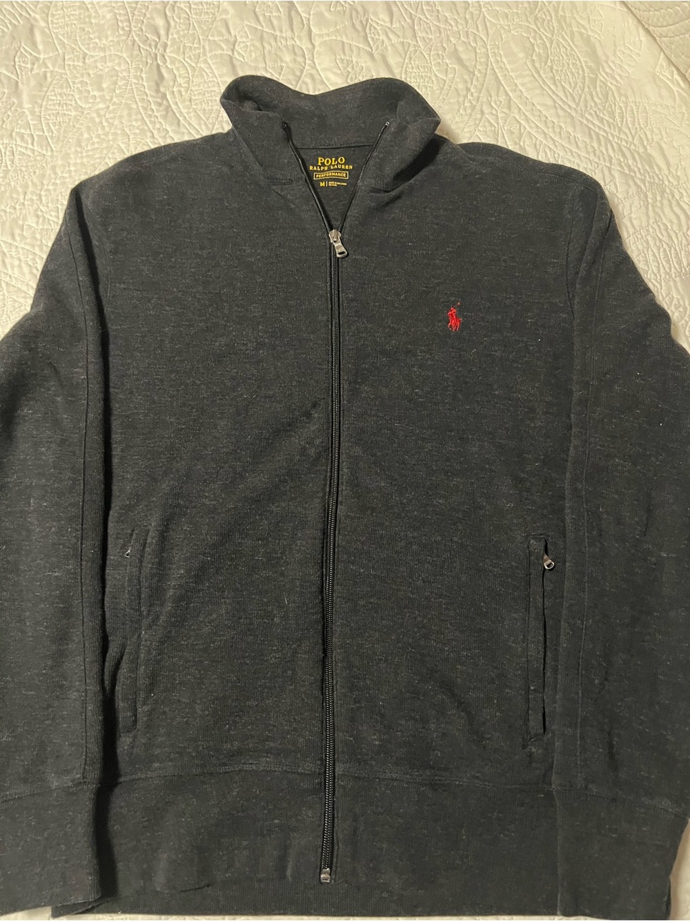 Polo by Ralph Lauren Black Zip-Up Sweater with Red Polo Logo Medium